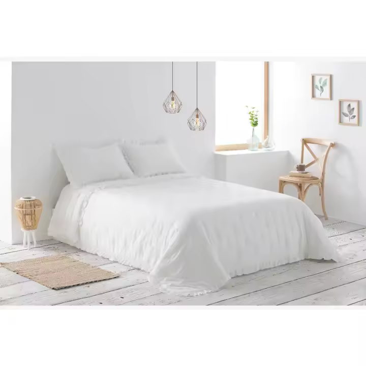 Colcha bouti Agadir con volante de color blanco para cama de 150 cm - 1