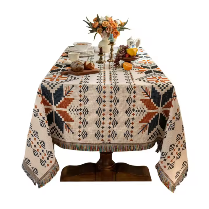 Mantel Multifuncional De Algodón Con Borlas Para Comedor Exterior Sala De Estar Tapete De Camping Y Picnic Doble Cara - 1
