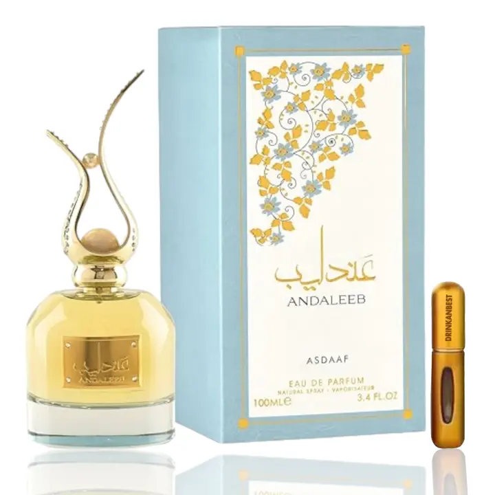 Perfume Andaleeb by Lattafa 100 ml Eau de Parfum Mujer(ORIGINAL)NOTAS: ámbar, Sandalia, Caramelo,Rosa+REGALO Atomizador 5ml DRIKANBEST - 1