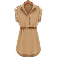 Vestido Casual De Verano Para Mujer Traf 2024 Con Cinturón Manga Corta A-Line Midi De Cuello Sin Mangas Estilo Playa - details 1