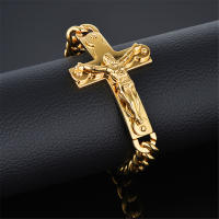 Pulsera De Cadena Cubana De Acero Inoxidable Con Encanto De Cruz Jesús Para Hombres Joyería Religiosa De Color Oro Pulsera Masculina Regalo - details 4