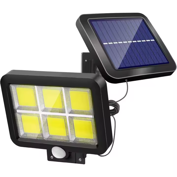 Luz Solar Exterior con Sensor de Movimiento 120 LED COB Impermeable  IP65 Lámpara Solares con 5M de Cable, 3 Modos, 120º lluminación, Focos Solares Luces de Seguridad para Jardín Garaje / Sótano / Jardín / Patio - 1