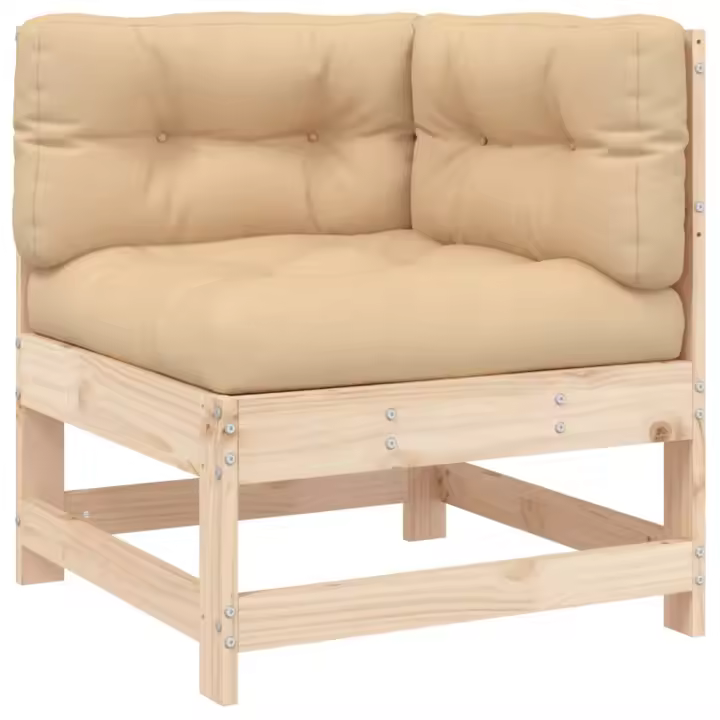 vidaXL Sofá esquinero con cojines madera maciza de pino Pino natural, Pino blanco, Pino gris Conjunto Terraza Muebles Jardín Exterior Juego de Muebles de jardín Mueble Jardín Exterior Muebles de Salon Exterior - 1
