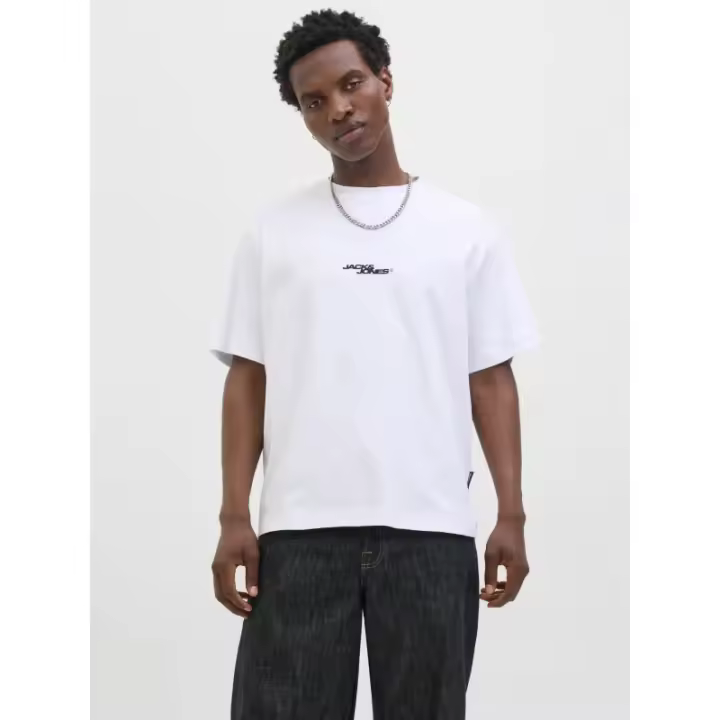 Jack&Jones – Hombre – Blanco – Camiseta Manga Corta, Cuello Redondo, Corte Loose, Estampado de Goma - 1