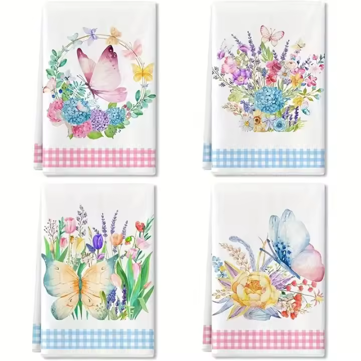 Juego De 4 Servilletas Vintage Con Flores Y Mariposas 40x60cm Resistentes a La Mancha Y Planas Para Uso En Comedor Y Cocina - 1