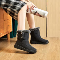 Botas De Nieve Para Mujer 2024 Con Colar De Pelo De Zorro Impermeables Altas Antideslizantes Cuero Sintético Y Algodón Plataforma Botines De Invierno - details 14