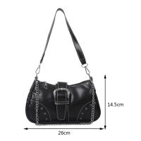 Bolso De Hombro Para Mujer Moda Con Adorno De Cadena Estilo Cool Negro Bolso De Axila De Motociclista Calidad Superior Para Damas Y Niñas - details 12