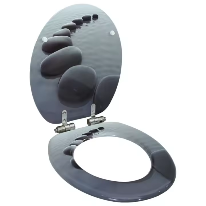 Asiento inodoro WC con tapa de Cierres MDF Diseño Piedras - 1