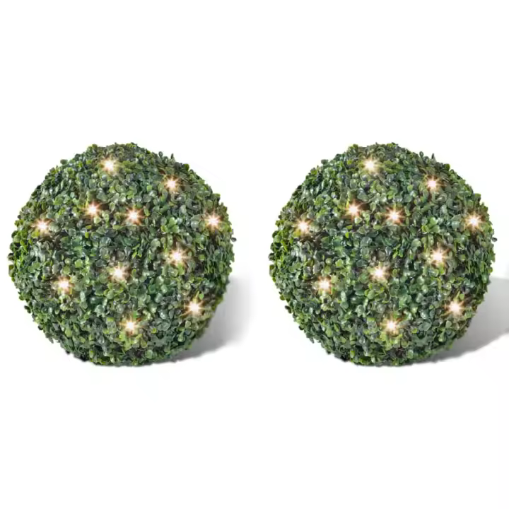 vidaXL Hoja Artificial Bola de poda 27 cm Con cuerda de LED solar 2 piezas - 1