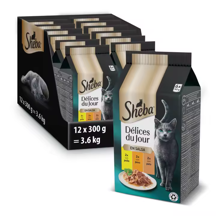 Sheba Délices du Jour Comida húmeda para Gatos Sabor Ave en salsa Multipack 12 x 6 bolsitas x 50g - 1