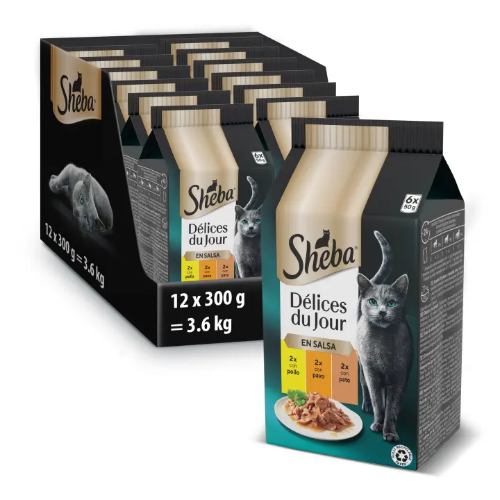 Sheba Délices du Jour Comida húmeda para Gatos Sabor Ave en salsa Multipack 12 x 6 bolsitas x 50g - 1