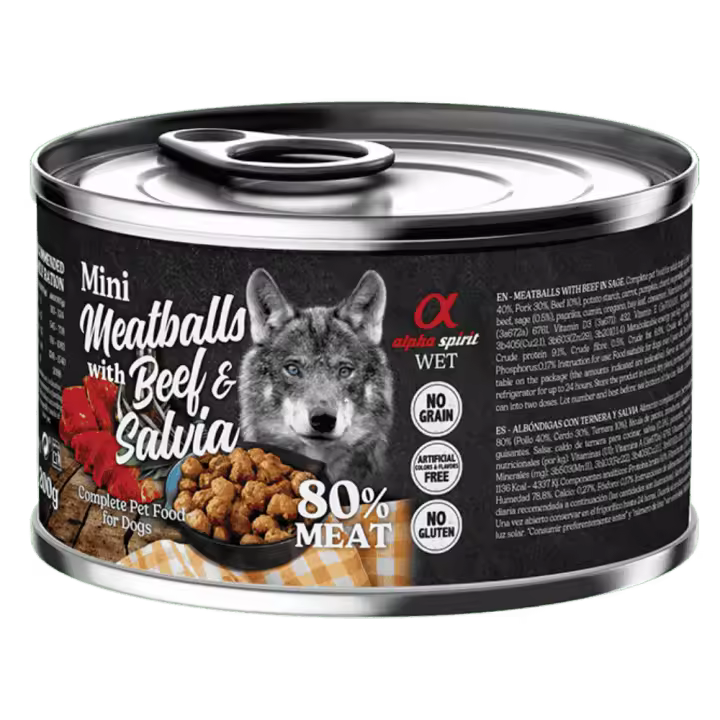 Alpha Spirit Albóndigas de Ternera y salvia 200 gr y 400 gr Albondigas para perro Albondigas de perro sin cereales 100% Naturales - 1