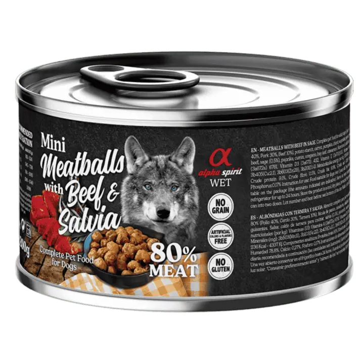 Alpha Spirit Albóndigas de Ternera y salvia 200 gr y 400 gr Albondigas para perro Albondigas de perro sin cereales 100% Naturales - 1