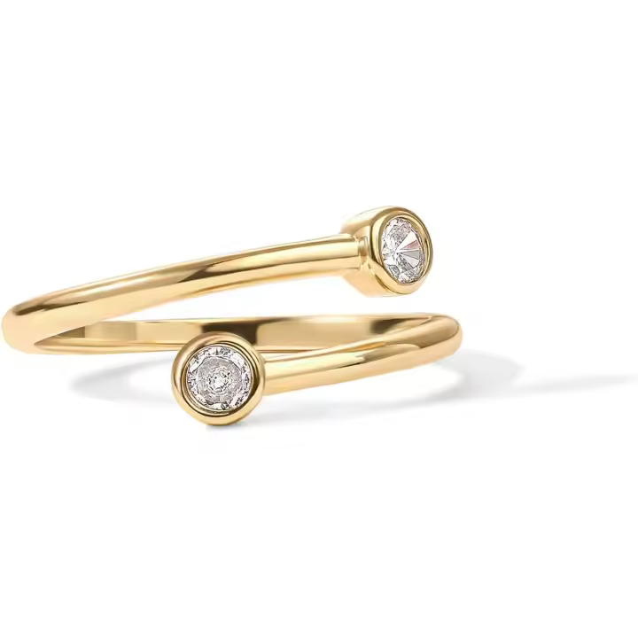 Anillo de derivación CZ en oro de 14K | Anillo de diamante simulado BTY | Anillos apiladores para mujeres en oro amarillo - 1