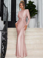 Vestido Maxi Dulzura Elegante Y Sólido Con Hombros Acentuados Y Cintura Definida Para Fiesta De Noche Mujer Otoño Invierno - details 31
