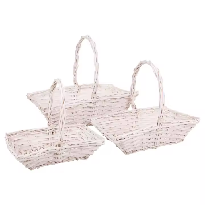WANDERLUST DECO Set 3 cestos de mimbre forrados blancos - 1