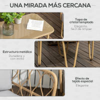 Outsunny Conjunto de Jardín de Ratán Sintético Juego de 4 Piezas Muebles de Jardín con Sofá de 2 Plazas 2 Sillones y Mesa de Centro con Encimera de Cristal y Cojines Extraíbles Natural y Gris - details 5