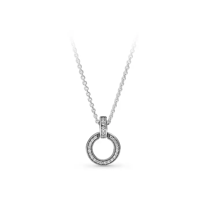 PANDORA Colgante y collar de doble anillo en plata 925 con circonitas transparentes - 1