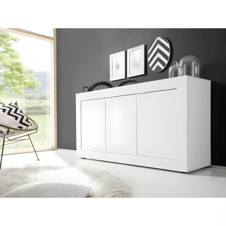 Vente-unique - Aparador COMETE - 3 puertas - Blanco lacado - 1