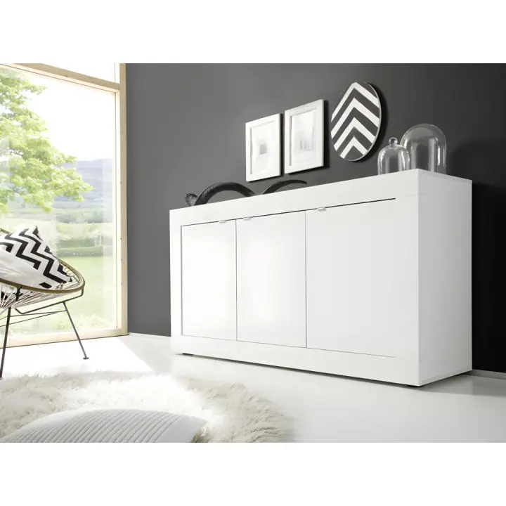 Vente-unique - Aparador COMETE - 3 puertas - Blanco lacado - 1