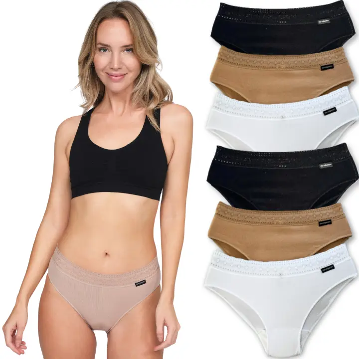 Don Algodon | Pack de 6 Bragas de Algodon para Mujer | Braguitas Suaves y Cómodas con Cintura de Encaje | Braguitas Elasticas para uso Diario - 1
