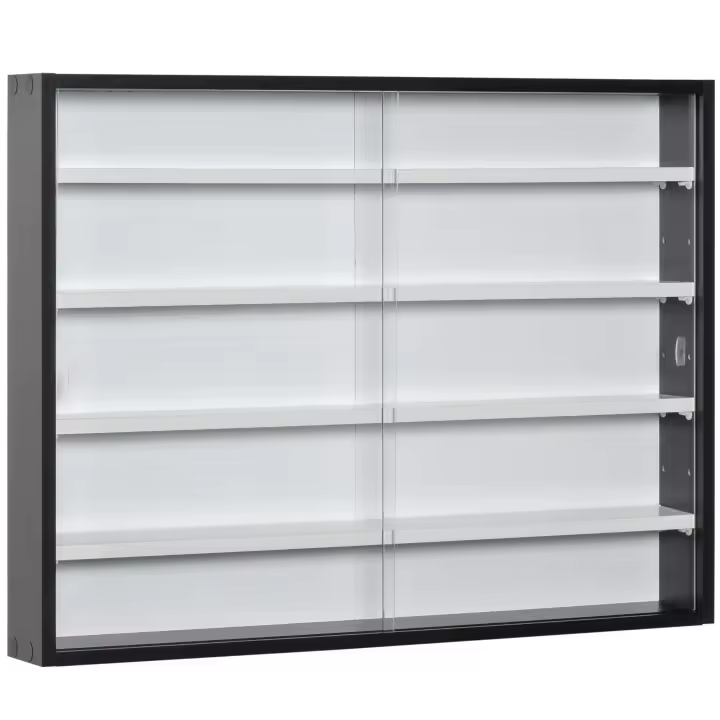 HOMCOM Vitrina de Pared Vitrina de Madera con Estantes Ajustables y 2 Puertas Correderas de Vidrio para Colecciones Perfumes Figuras de Decoración 80x9,5x60 cm - 1