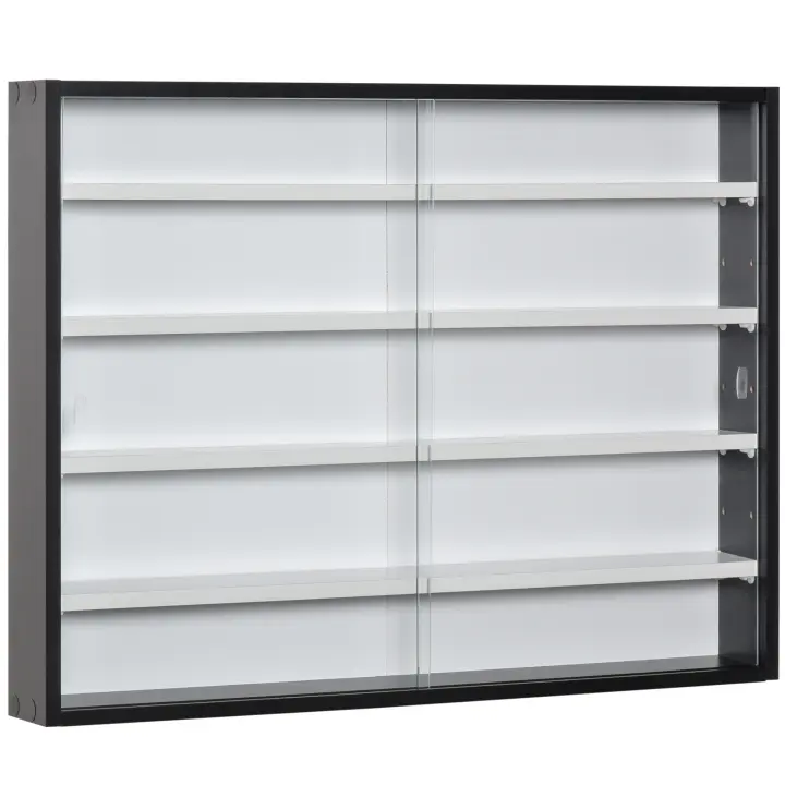 HOMCOM Vitrina de Pared Vitrina de Madera con Estantes Ajustables y 2 Puertas Correderas de Vidrio para Colecciones Perfumes Figuras de Decoración 80x9,5x60 cm - 1