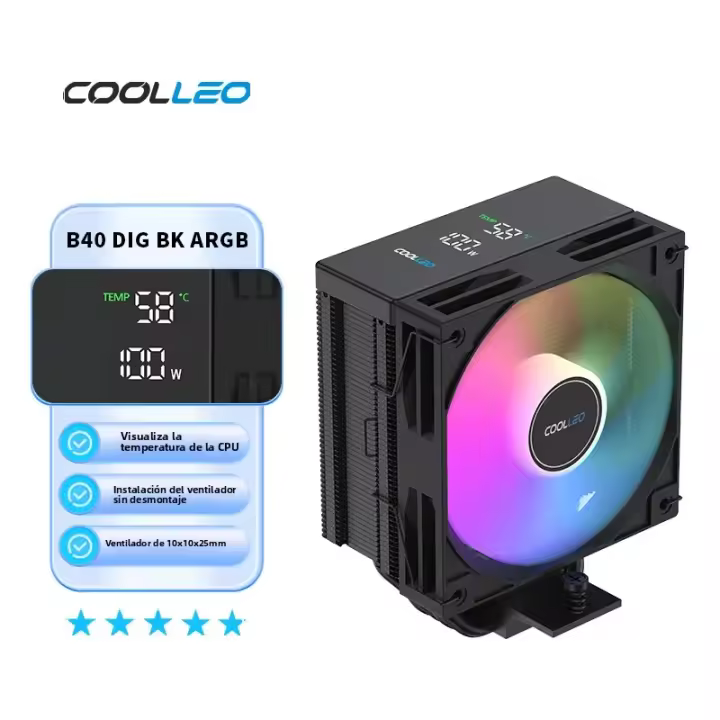 Enfriador De CPU COOLLEO B40S DIG ARGB Con 4 Heat Pipes Pantalla Inteligente De Temperatura Radiador Para TDP 200W AM4 AM5 LGA1700 - 1