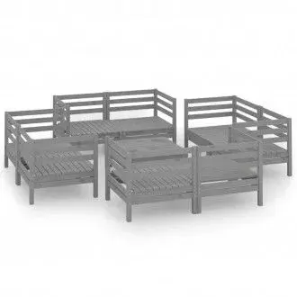 VIDAXL 3082434 conjunto para jardín con 9 piezas de mesa con sofás en madera de pino maciza color gris - 1