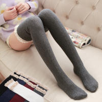 Medias Altas Hasta La Rodilla Para Mujer Algodón Y Poliéster Espesas Para Otoño E Invierno Medias De Punto Con Rayas Verticales Y Colores Sólidos - details 1