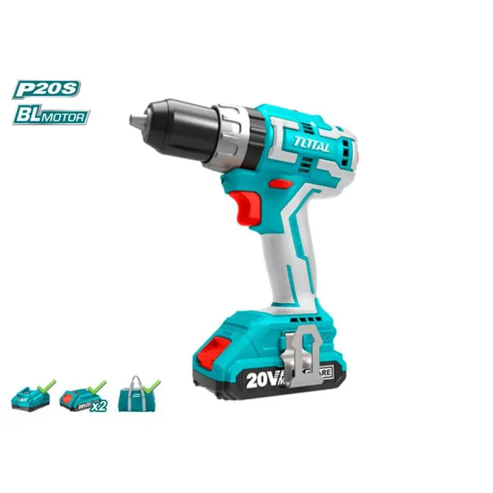 Total Tools Taladro percutor Brushless 20V Batería - 60NM - P20S (Incluye 2 Baterías 2Ah, Cargador,bolsa) - 1