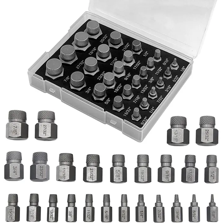 Juego de 25 Extractor de Tornillos Profesionales, Extractores de Tornillos Izquierdos, Extractor de Tornillos Rotos, para Remover Pernos, Tornillos y Tornillos de Cabeza Hexagonal Rotos - 1