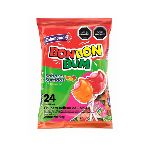 BON BUM Fiesta Colombina - Caramelos con Palo Surtidos (24 Unidades) - 1