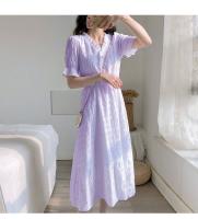 Vestido Blanco Azul Para Mujer Talla Grande Verano Manga Corta Estilo Coreano Retro Francés Slim Fit Ropa Femenina Casual - details 3