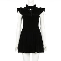 Vestido Mini De Veludo Elegante Y Moda A-Line Para Mujer Slim Con Volantes Sin Mangas Cierre De Cremallera Estilo Casual Otoño Invierno Callejero - details 1