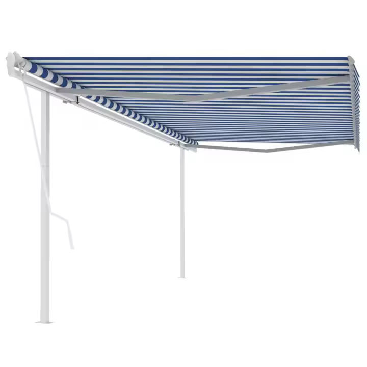 vidaXL Toldo retráctil automático con postes azul y blanco 5x3,5 m - 1