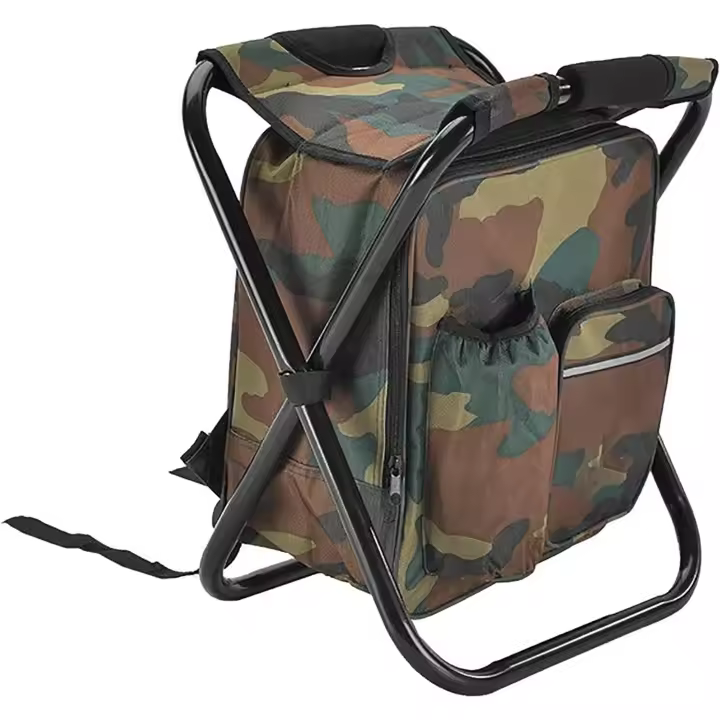 Silla Mochilero Plegable 2 en 1 Bolsa Refrigeradora Portátil al Aire Libre Asiento de Picnic para Senderismo Taburete de Jardín BBQ Taburete Compacto Capacidad de Carga 100 Kg - 1