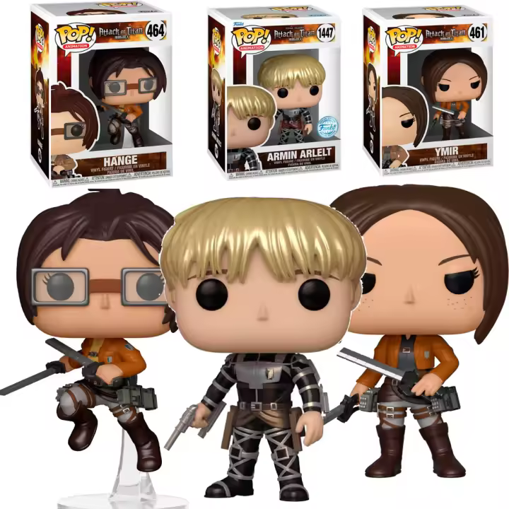 Funko PAck  3 Funko Armin Arlert Mettalic EXclusivo 1147Ymir y Hange 461 464 Attack on Titan  Vinyl Anime Figura Ataque a los Titanes set dos figuras - 1