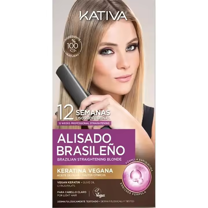 Kativa Kit Alisado Brasileño - Keratina Vegana - Para Cabello Claro - Tratamiento Alisado Profesional en casa - Hasta 12 Semanas de duración - Alisado Keratina - Keratina Vegetal - Sin formol - Fácil de aplicar. - 1