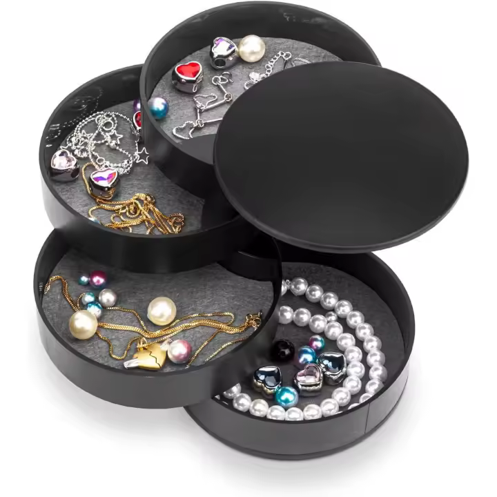 Organizador de joyas, joyero Pequeño, soporte para pendientes, Caja de almacenamiento de joyas, bandeja de almacenamiento de joyas giratorias de 4 Capas con tapa - 1