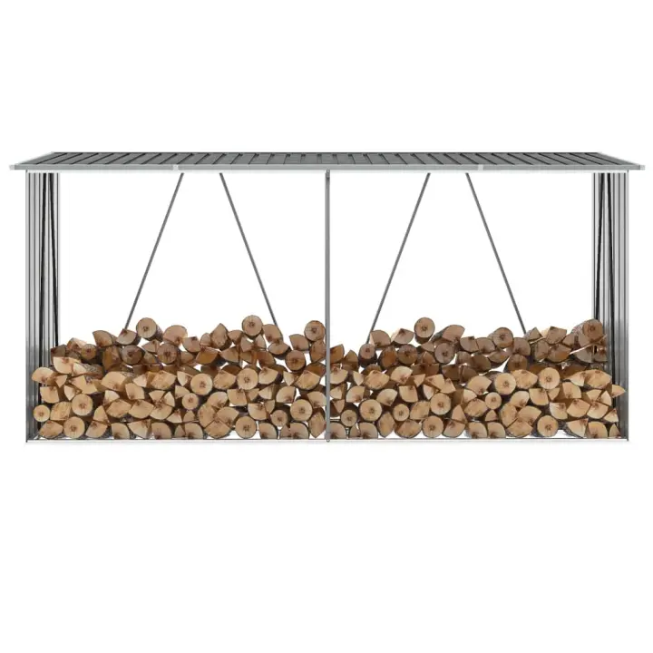 vidaXL Casetilla para leña acero galvanizado gris 330x84x152 cm - 1