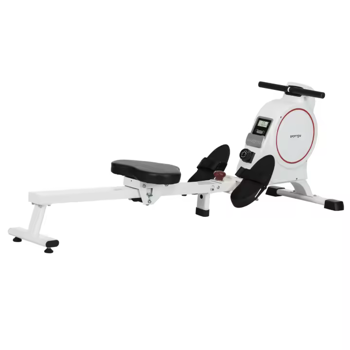 SPORTNOW Máquina de Remo Magnético Remo para Casa Plegable con Resistencia de 8 Niveles Pantalla LCD y 2 Ruedas de Transporte para Gimnasio Carga 130 kg 180x48x60 cm Blanco - 1