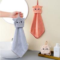 Toalla De Mano De Velours Coral Super Absorbente Con Bordado De Gato Decoración Para El Hogar Para Baño Y Cocina - details 6