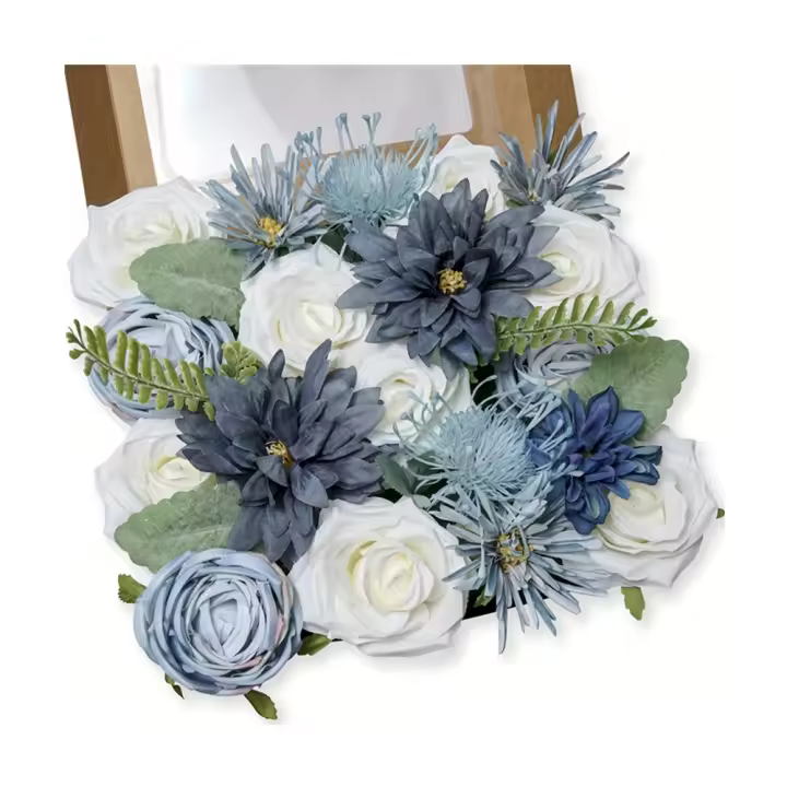 Juego De Flores Artificiales Azul Rosa Para Boda Decoración De Interior Y Exterior DIY Centelleo De Mesa Bouquet De Novia - 1