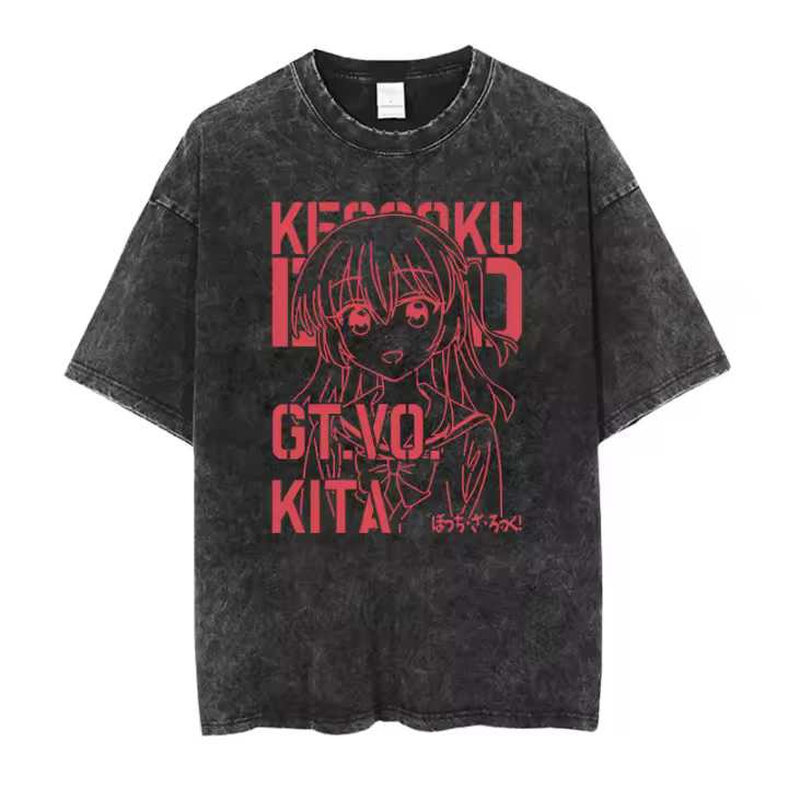 Camiseta De Algodón Para Hombre Con Estampado De Banda De Anime Bocchi the Rock Oversize Cuello En V Tees Lavados Para La Vida Casual - 1