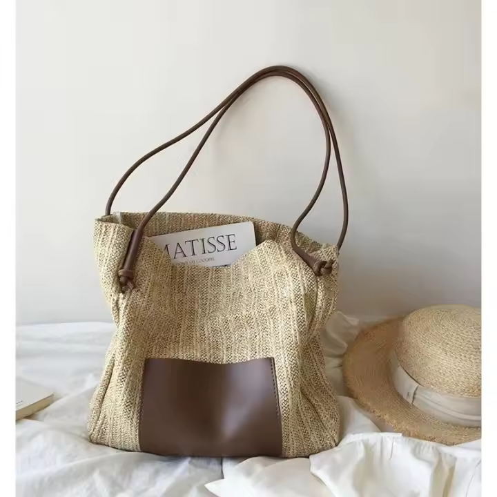 Bolso de hombro literario retro para mujer, de lona, ​​diseño de estudiante, estilo vacacional, bolso de compras de gran capacidad, bolso de playa, bolso para madre e hijo - 1