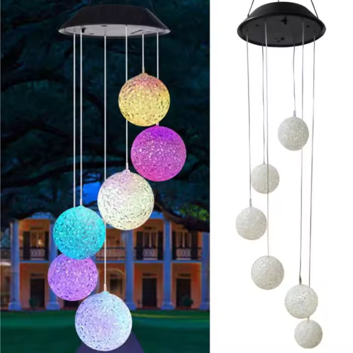 Lámpara colgante de jardín con 6 luces LED solares y carillón de viento que cambia de color - 1