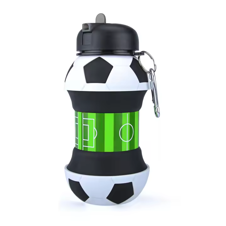 Botella de agua plegable para niños y niñas sin bpa. Cantimplora infantil para camping, personalizada con tu deporte. Balon de agua compacto para regalo barato y original. Pelota reutilizable de silicona para viaje, colegio, gimnasio, running... - 1