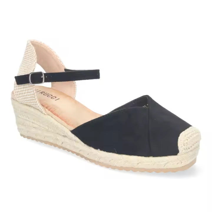 PuntoSalao Sandalias de cuña baja en yute para mujer color negro VRA-695 - 1