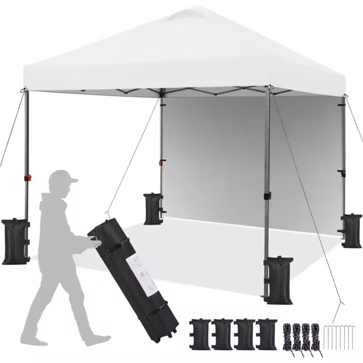 Carpa Plegable 3x3 m Cenador de Jardín con 1 Pared Lateral Altura Ajustable 262-282 cm Gazebo para Exterior Camping Playa Patio Anti-UV Impermeable y Bolsa de Arena - 1